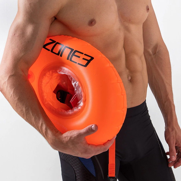 2024 Zone3 On The Go Swim Safety Buoy & Dry Bag Donut SA18SBDO113 - Hi Vis Orange